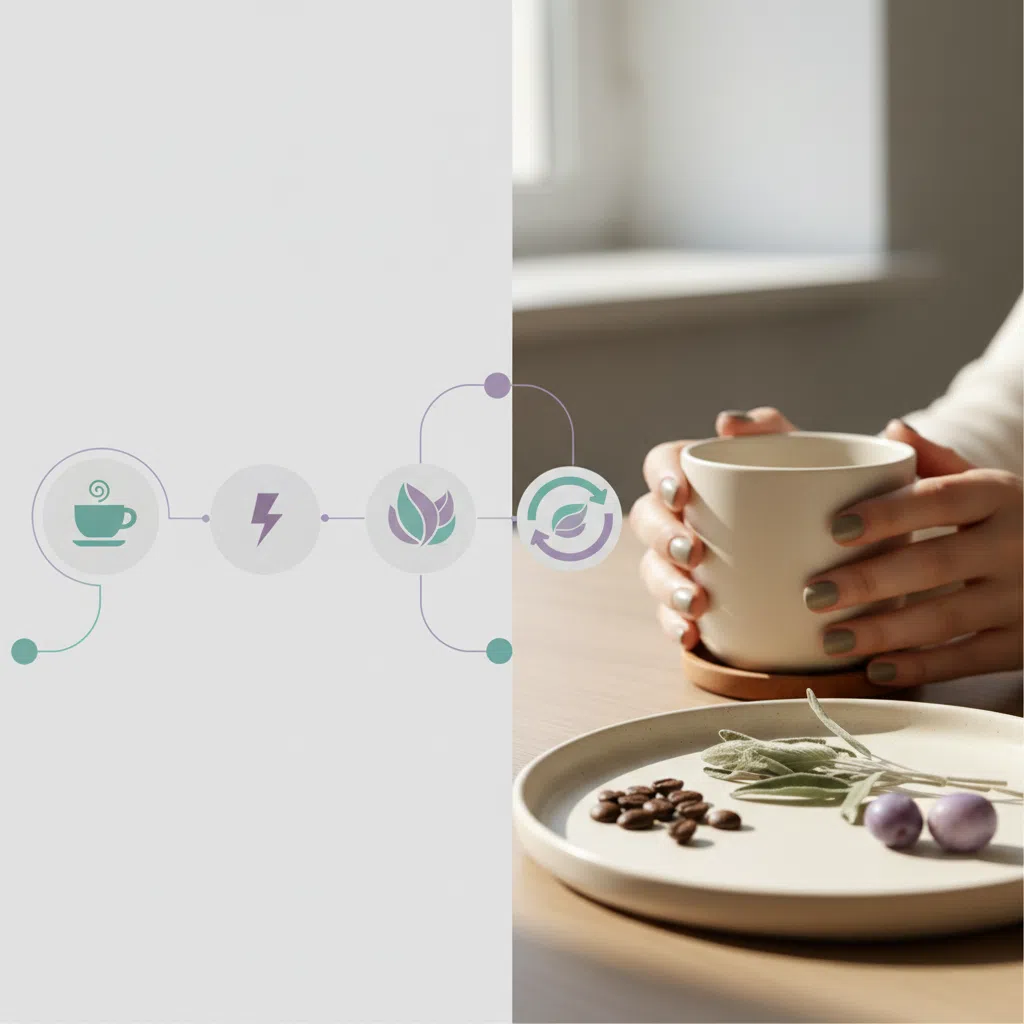 Abstrakte Infografik: Kaffee, Energie, natürliche Inhaltsstoffe, Stoffwechselzyklus - kein menschlicher Körper